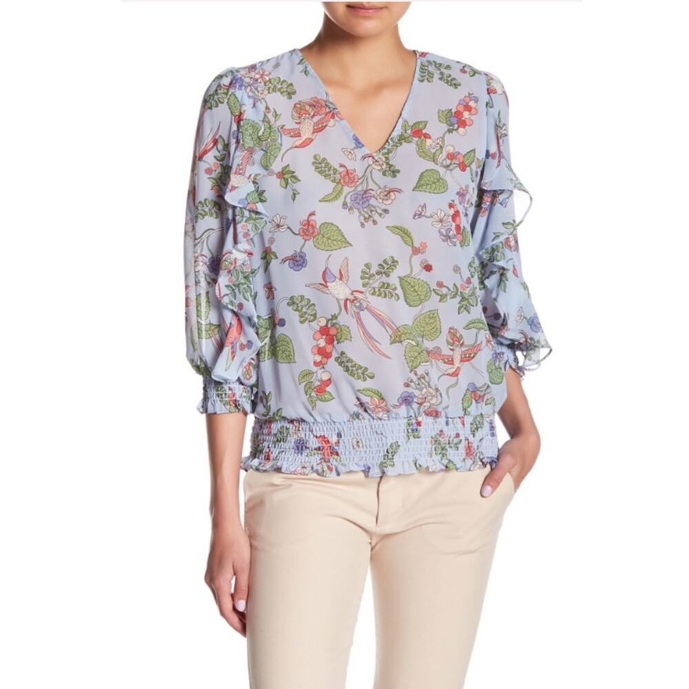 Nanette Lepore 3/4 Ruffle Sleeve Smocked Blouse